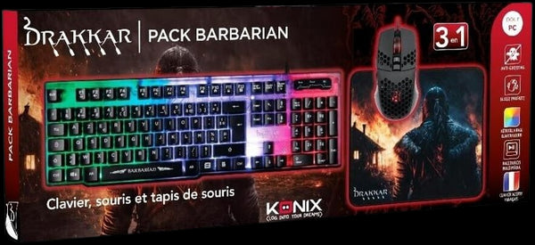 Pack Gaming Barbarian  CLAVIER + SOURIS + TAPIS de SOURIS * KONIX Drakkar